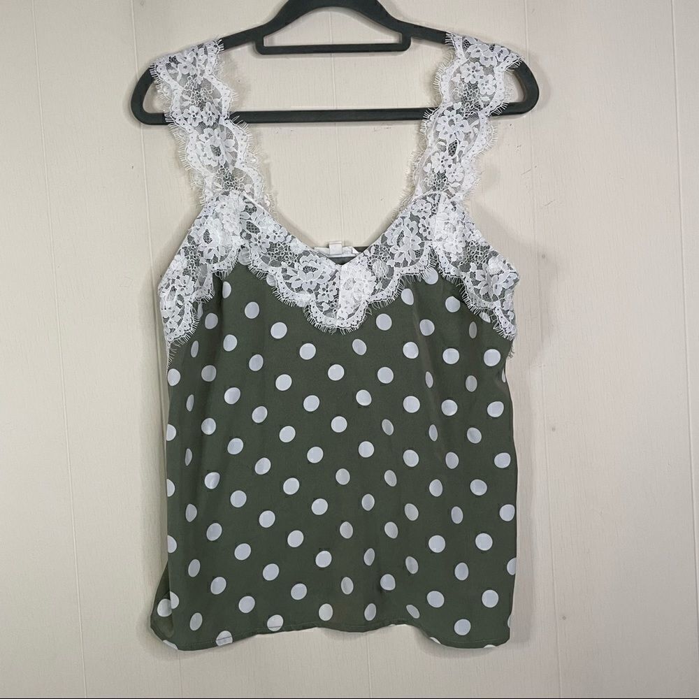 Akaiv Polka Dot Lace Trim Tank Top